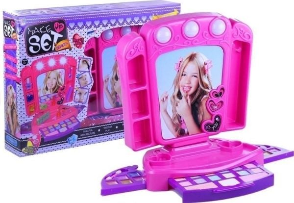 LeanToys toalettbordsett kosmetikk speil lys rosa