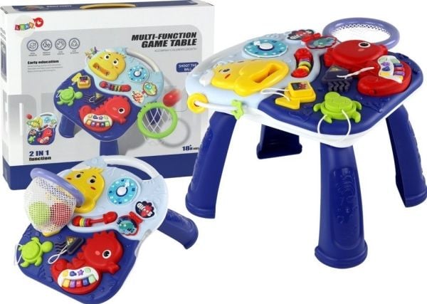 LeanToys Lekbord 2-i-1 havsdjur, pianoleksak med klocka, bollkorg