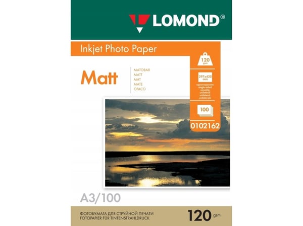 Lomond fotopapir for blekksprut Matinis 120 g/m2 A3, 100 ark