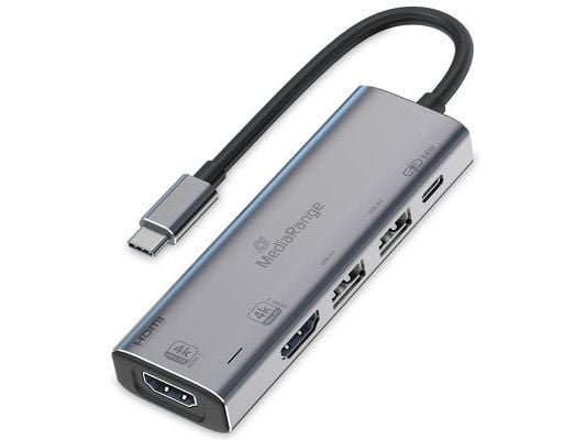 MediaRange MRCS511, USB Type-C, HDMI, USB 2.0 Type-A, USB Type-C, 480 Mbit/s, 60 Hz, 3840 x 2160, Sølv