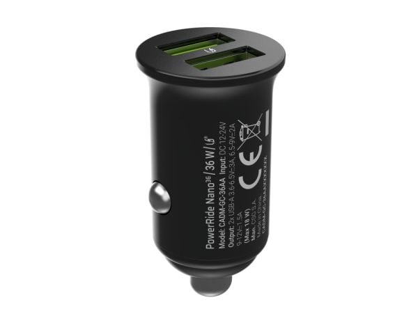 Green Cell GC CADM-GC-36AA - USB-lader 36 W 2x USB-A schwarz, automatisk, innendørs, sigarettenner, 12 V, svart