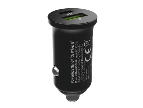 Green Cell GC CADM-GC-38AC - USB-Ladegeraet 38 W 1x USB-C USB-A schwarz, Automatisk, Innendørs, Cigartenner/lighter, 12 V, Sort