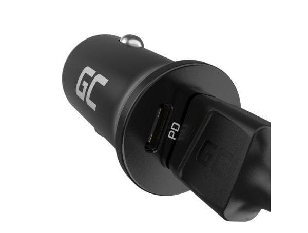 Green Cell GC CADM-GC-38AC - USB-Ladegeraet 38 W 1x USB-C USB-A schwarz, Automatisk, Innendørs, Cigartenner/lighter, 12 V, Sort