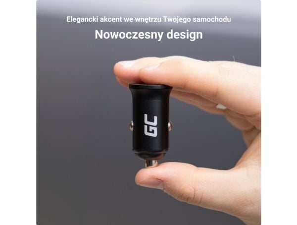 Green Cell GC CADM-GC-38AC - USB-Ladegeraet 38 W 1x USB-C USB-A schwarz, Automatisk, Innendørs, Cigartenner/lighter, 12 V, Sort