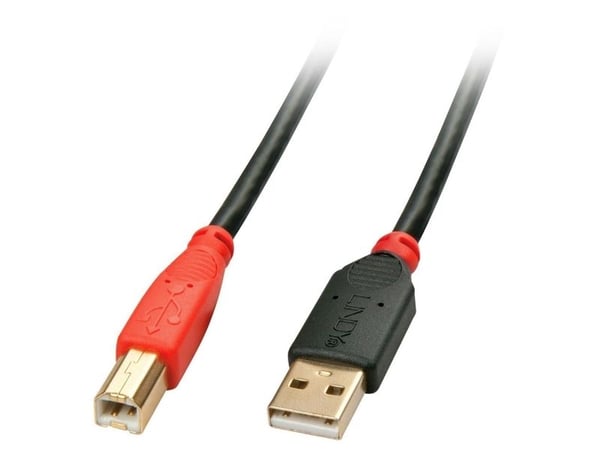 Lindy 42762, 15 m, USB A, USB B, USB 2.0, Hankjønn/hankjønn, Svart, Rød