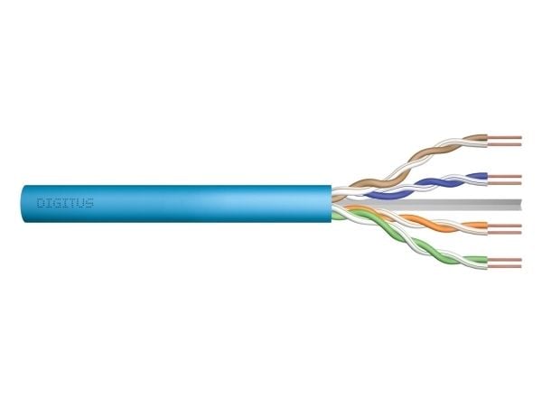 DIGITUS Professional - Installation cable - 6.3 mm - UTP - simpleks - CAT 6a - halogenfri, solid - lys blå, RAL 5012