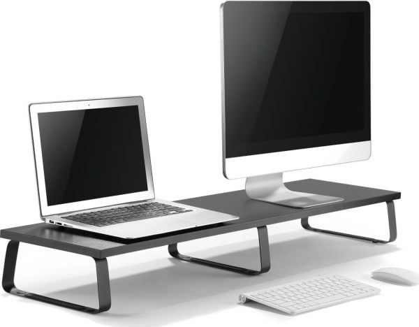 Mozos DUAL RISER med sokkel/hylle for to skjermer