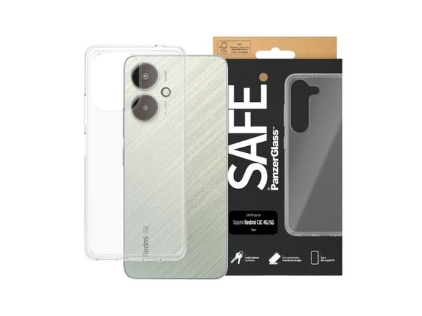 SAFE. by PanzerGlass - Baksidedeksel for mobiltelefon - polyethlen-tereftalat (PET), 60 % resirkulert glass - gjennomsiktig - for Xiaomi Redmi 13C,...