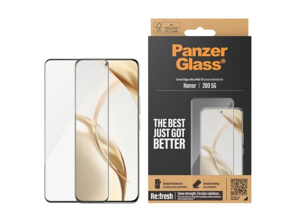 PanzerGlass - Skjermbeskyttelse for mobiltelefon - ultra-bred passform, buede kanter - glass - rammefarge svart - for Honor 200