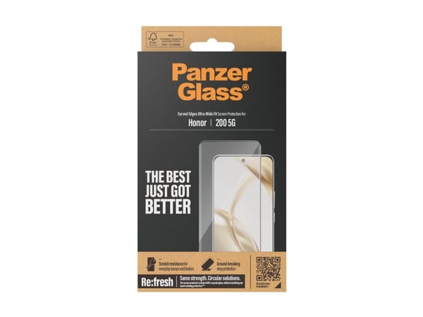 PanzerGlass - Skjermbeskyttelse for mobiltelefon - ultra-bred passform, buede kanter - glass - rammefarge svart - for Honor 200