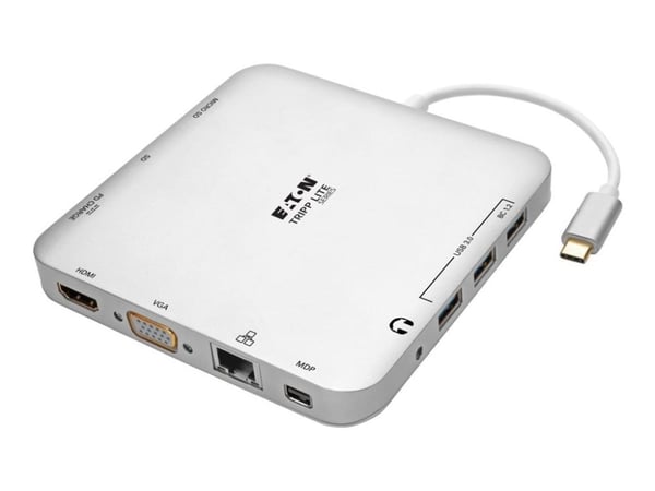 Eaton Tripp Lite Series USB C Laptop Docking Station w/ mDP, HDMI, VGA, GbE, 4K @ 30 Hz, Thunderbolt 3 - USB-A, PD Charging, Silver, USB Type-C - D...