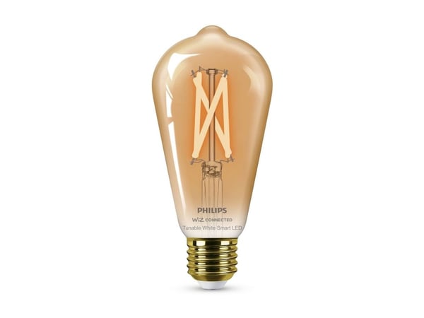 Philips Smart - LED-filamentlyspære - form: ST64 - E27 - 7 W (ekvivalent 50 W) - klasse F - varm til kjølig hvitt lys - 2000-5000 K - ravgul