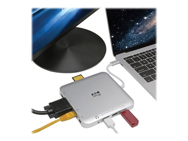 Eaton Tripp Lite Series USB C Laptop Docking Station w/ mDP, HDMI, VGA, GbE, 4K @ 30 Hz, Thunderbolt 3 - USB-A, PD Charging, Silver, USB Type-C - D...