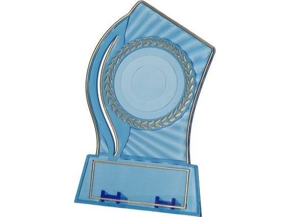 Tryumf trofé i plast - transparent - gull med plass til 50 mm klistremerke og skilt 65x23 mm T-M (PS150/BL/G)