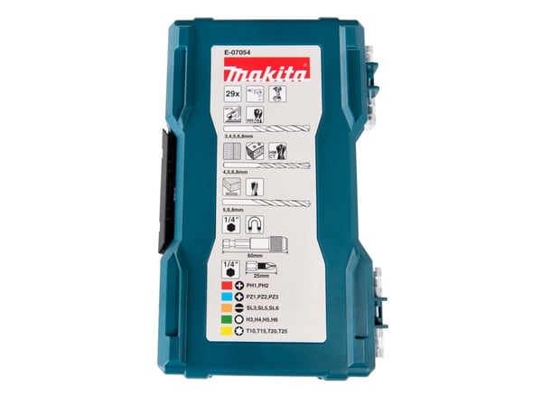 Makita - Spissett for skrutrekker og bor - for tre, metall, stein - bor, brad-punktsbit - 29 deler - heksagonal