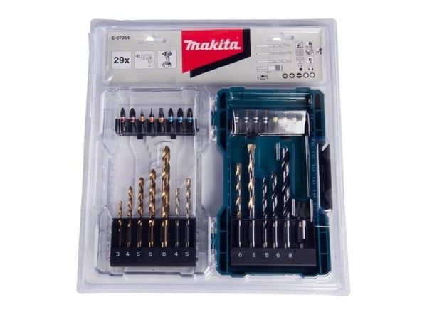 Makita - Spissett for skrutrekker og bor - for tre, metall, stein - bor, brad-punktsbit - 29 deler - heksagonal