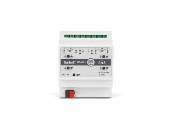 Satel KNX-BSA12H, Persienne-aktuator, Montert med DIN-skinner, 4 kanaler, IP20, Hvit, 20/30 V