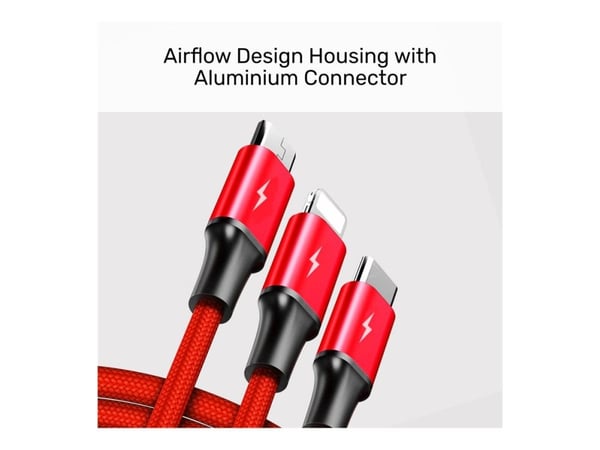 Unitek C4049RD - Data-/strømkabel - USB hann til Micro-USB type B, Lightning, USB-C hann - 1.2 m - svart, rød