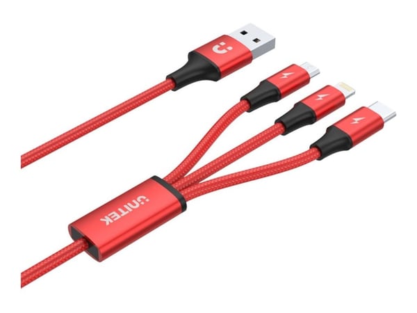Unitek C4049RD - Data-/strømkabel - USB hann til Micro-USB type B, Lightning, USB-C hann - 1.2 m - svart, rød
