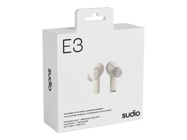 Sudio E3 - True wireless-hodetelefoner med mikrofon - i øret - Bluetooth - aktiv støydemping - lydisolerende - kremhvit