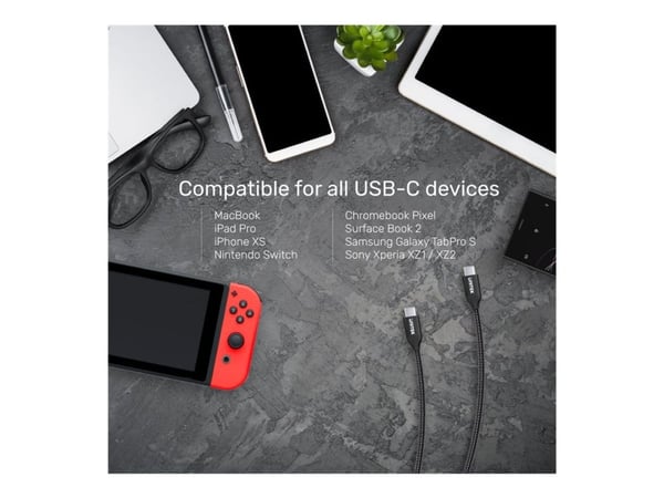 Unitek - USB-kabel - USB-C (hann) til USB-C (hann) - 20 V - 5 A - 2 m - Power Delivery-støtte - svart