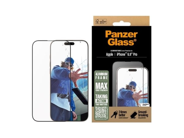 PanzerGlass - Skjermbeskyttelse for mobiltelefon - ultrabred passform - glass - rammefarge svart - for Apple iPhone 16 Pro Max