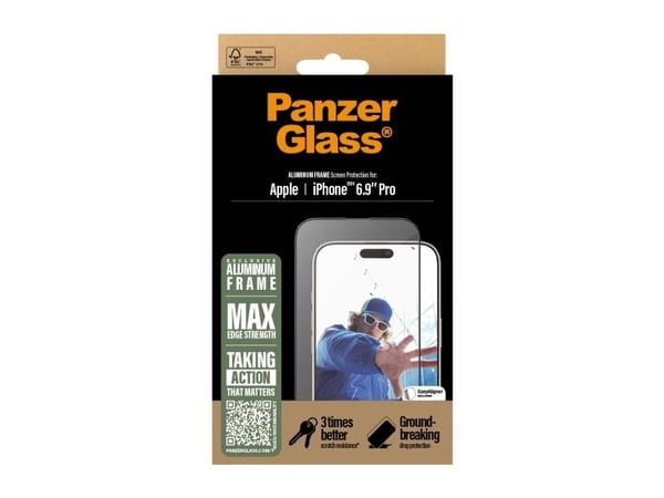 PanzerGlass - Skjermbeskyttelse for mobiltelefon - ultrabred passform - glass - rammefarge svart - for Apple iPhone 16 Pro Max