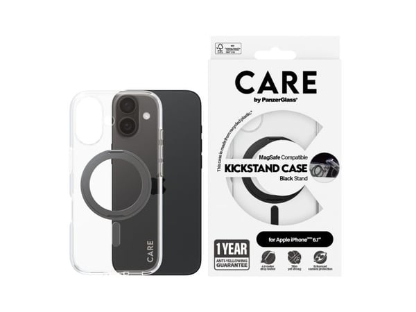 CARE by PanzerGlass - Baksidedeksel for mobiltelefon - med stativ - MagSafe-samsvar - termoplast-polyuretan (TPU), polykarbonat (PC), aluminiumsleg...