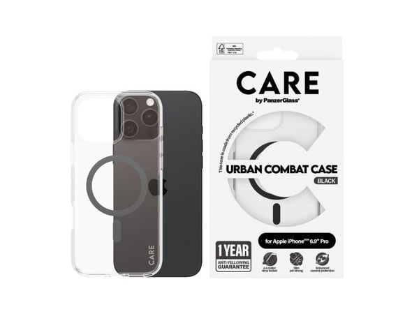 CARE by PanzerGlass Urban Combat - Baksidedeksel for mobiltelefon - MagSafe-samsvar - termoplast-polyuretan (TPU), polykarbonat (PC) - svart, gjenn...