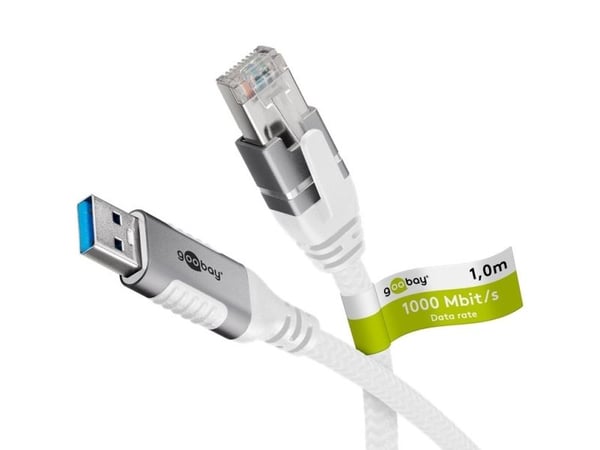 Goobay 74157, 1 m, Cat6, F/UTP (FTP), USB A, RJ-45, Valkoinen