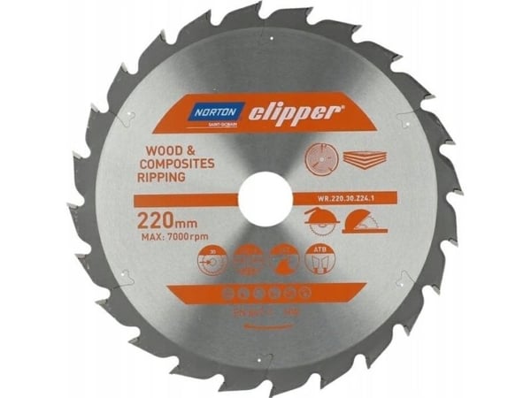 NORTON sirkelsag 220 mm x 30 mm x 24z TRE OG KOMPOSITTER ATB (2,8 / 1,8)