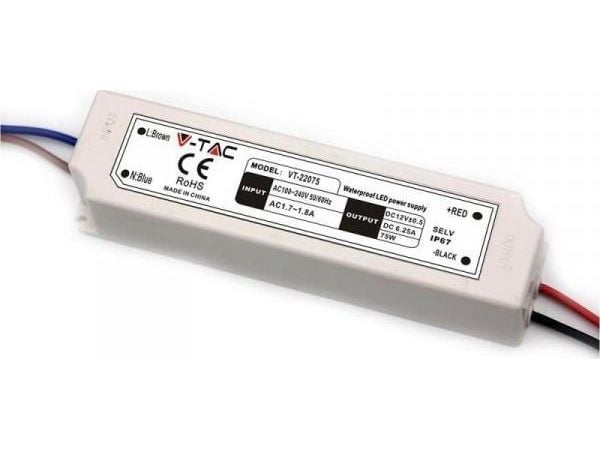 75W strømforsyning V-TAC 12V 6A plastkapsling IP67