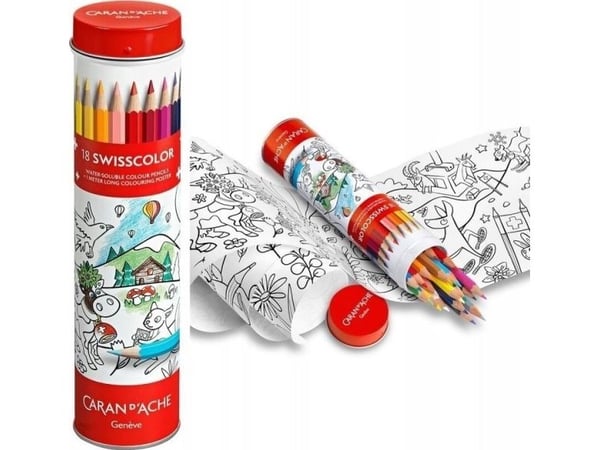 Caran d`Ache Swisscolor fargeblyanter i metallrør med fargeark, 18 stk., mix
