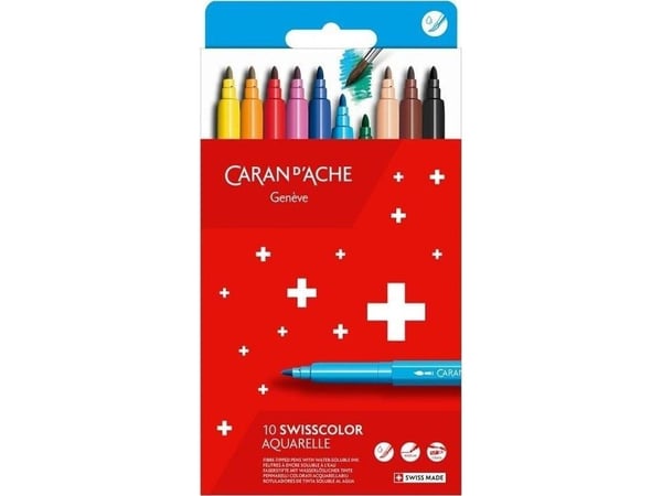 Caran d`Ache akvarellmarker Swisscolor, 10 st, mixade färger