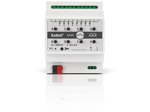 Satel KNX-SA24, Vekslingsaktuator, Montert med DIN-skinner, 8 kanaler, IP20, Hvit, AC