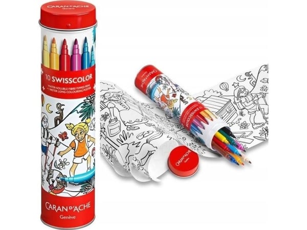 Caran d`Arche akvarellfarger CARAN D'ACHE Swisscolor i metalltube med fargeleggingsark, 10 stk., miks farger
