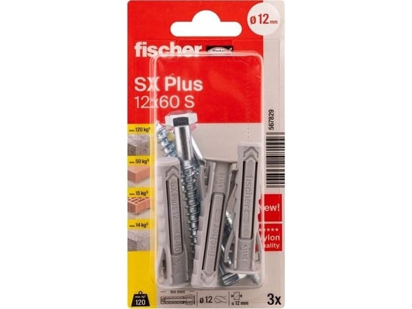 Fischer 567829, Skrue- og veggpluggsett, Lettbetong, Murstein, Betong, Gipsblokk, Murverk, Nylon, Tyskland, 1,2 cm, 60 mm