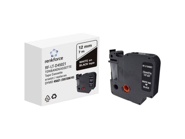 Renkforce RF-6027830, Valkoinen mustalla, Pysyvä akryyli, Jatkuva etiketti, D1, Musta, DYMO