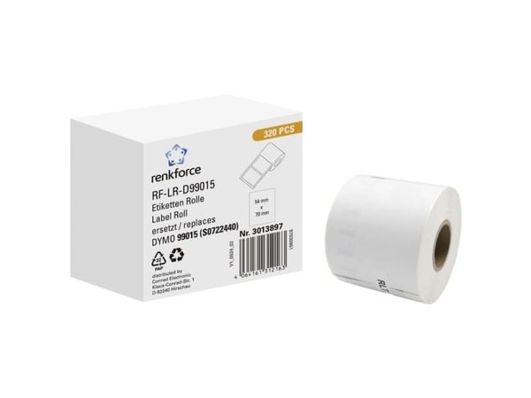 Renkforce RF-6027794, Hvit, Selvklebende skriveretikett, Kontinuerlig etikett, Rull, Papir, Direkte Termisk