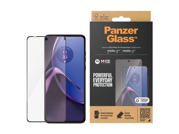 PanzerGlass - Skjermbeskyttelse for mobiltelefon - ultrabred passform - glass - rammefarge svart - for Motorola Moto G72, G84