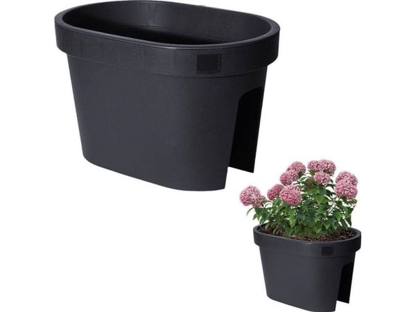 Hengende blomsterkasse/krukke - planteholder - balkong ved rekkverk - svart