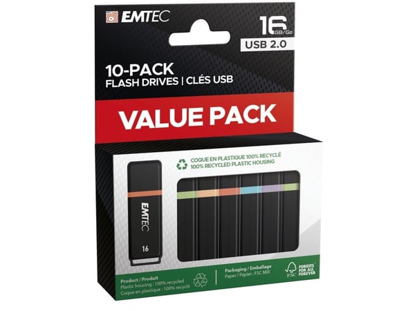 EMTEC K100 - USB-flashstasjon - 16 GB - USB 2.0 (en pakke 10)