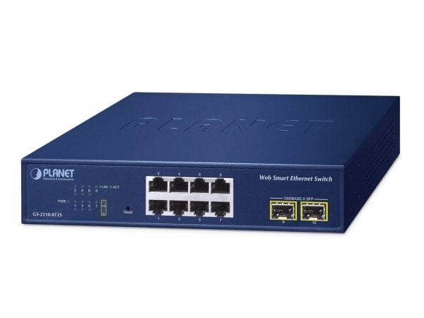PLANET 8-Port 10/100/1000T + 2-Port, Håndtert, L2, Gigabit Ethernet (10/100/1000), Full tosidig