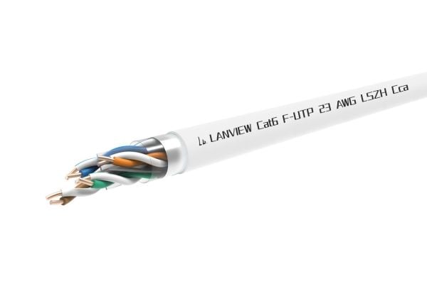 Lanview - Samlet kabel - 500 m - 6.3 mm - foliebelagt uskjermet tvinnet kabelpar (F/UTP) - CAT 6 - halogenfri, rund, solid, 10 Gigabit Ethernet - hvit