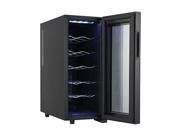 Adler AD 8083, Termoelektrisk Vinkjøler, Frittstående, 12 flasker, 50 W, G, Sort