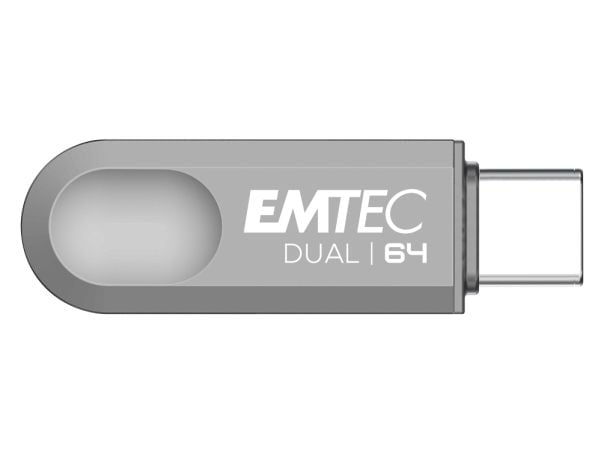 Emtec D280 Dual, 64 GB, USB Type-A / USB Type-C, 3.2 Gen 1 (3.1 Gen 1), Taittuva, Hopea