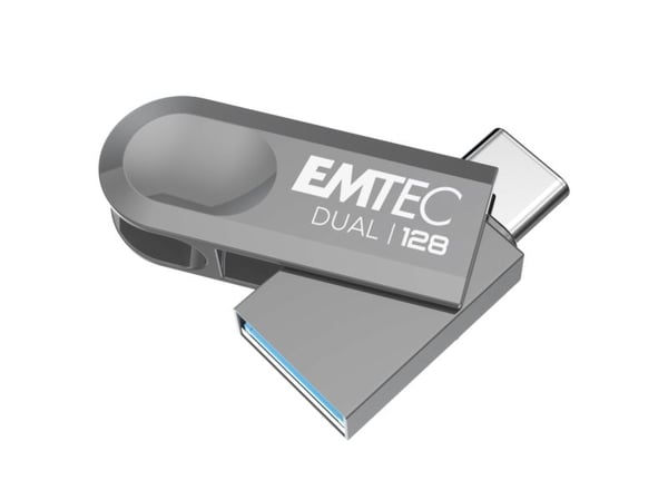 Emtec D280 Dual, 128 GB, USB Type-A / USB Type-C, 3.2 Gen 1 (3.1 Gen 1), Taittuva, Hopea