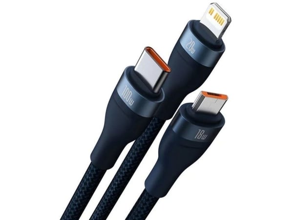 Baseus Flash Series 2 tre-i-ett-kabel USB-C + micro USB + Lynblå 100 W, 1,5 m