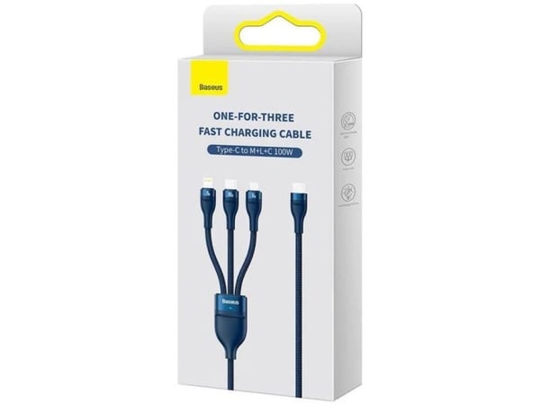 Baseus Flash Series 2 tre-i-ett-kabel USB-C + micro USB + Lynblå 100 W, 1,5 m