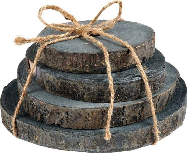 Vilde plaster - biter av tre med bark grå sett à 4 stk.